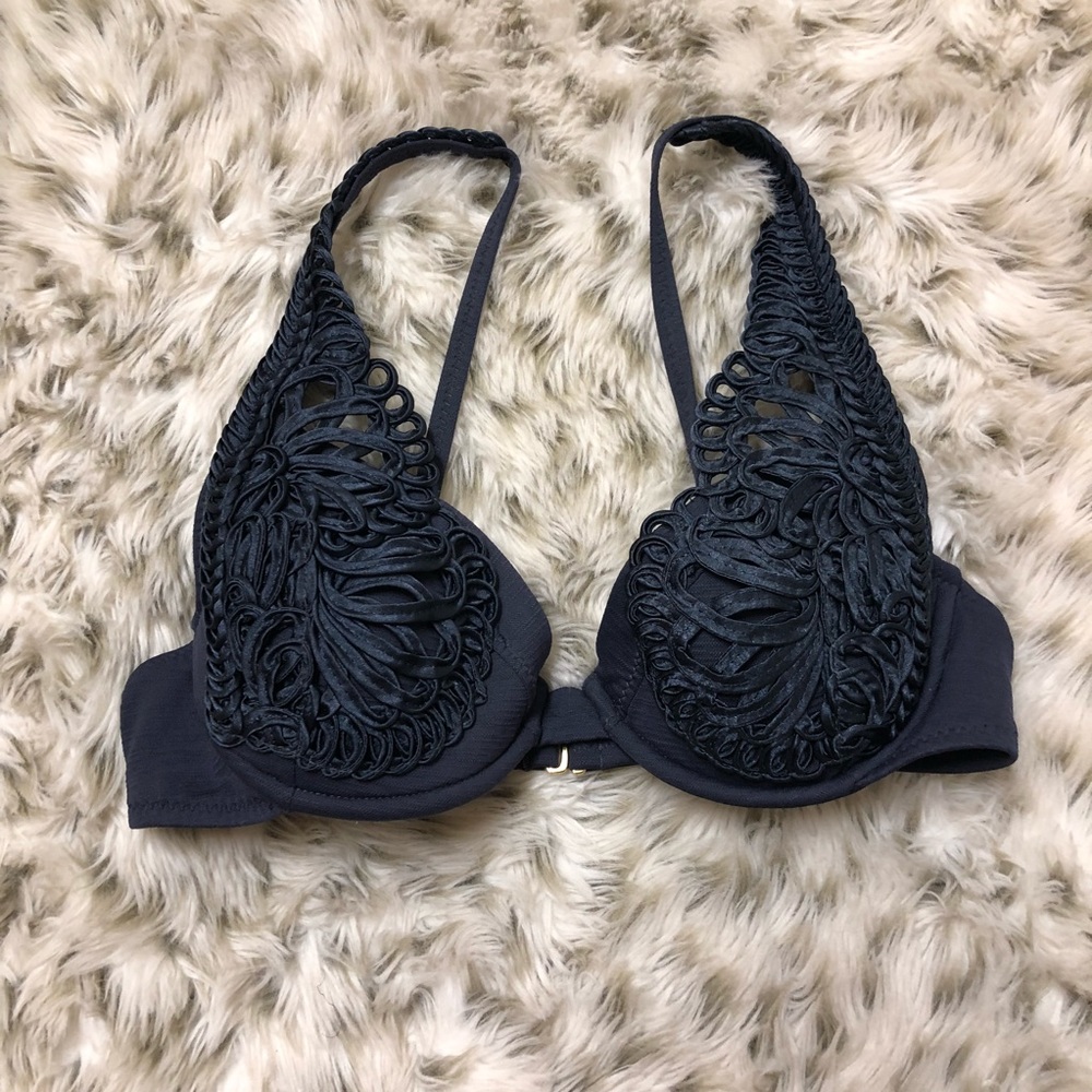 Betsey Johnson Swim bikini top gray crochet